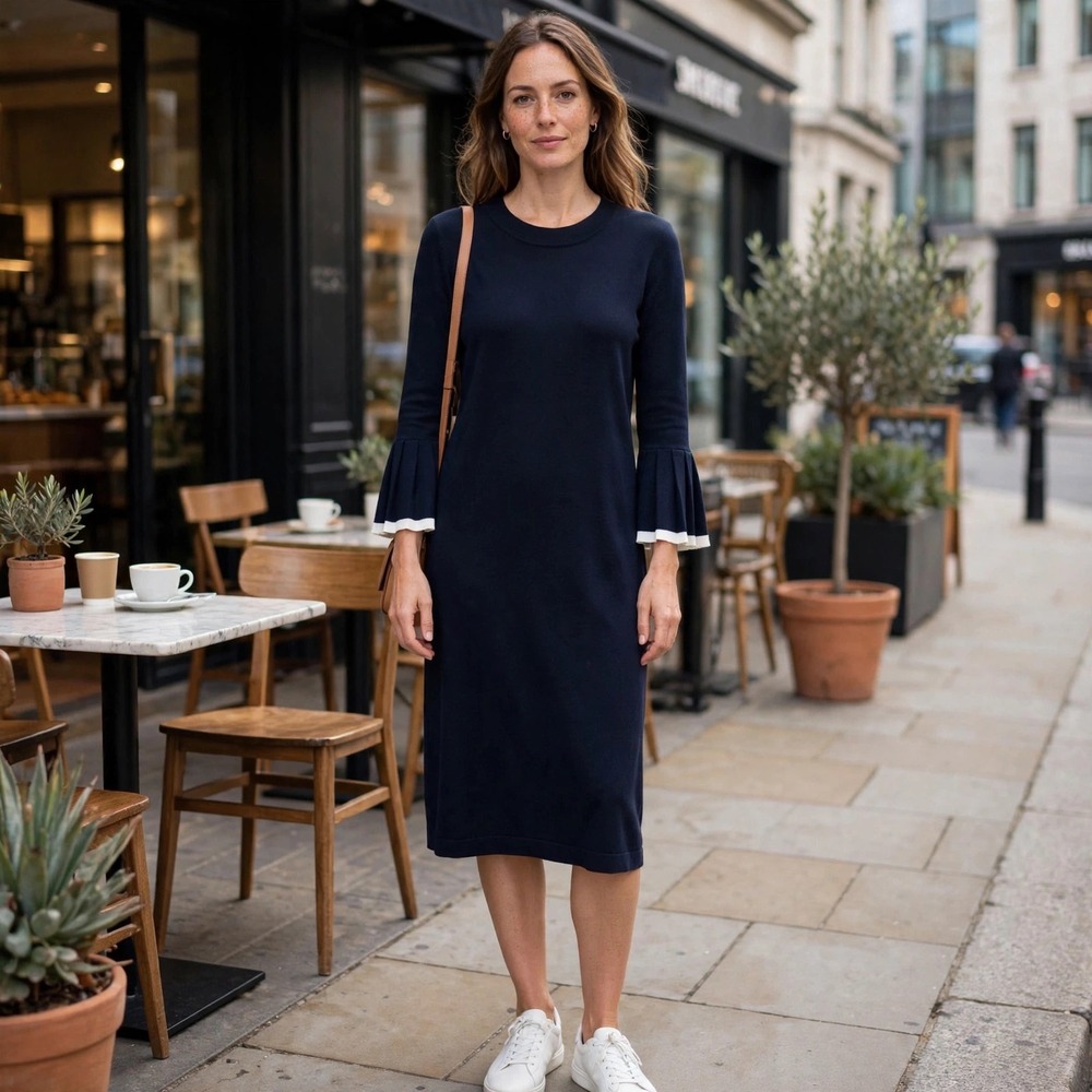 COS Dress Black White Trim Bell Sleeve‎ Knit Career Casual